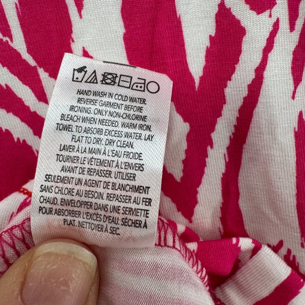Hatley Ikat T Shirt Dress Pink White Short Cap Sleeve Stretch Back Zip Size M - Picture 5 of 10